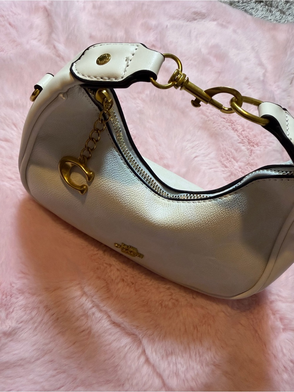 Coach Cream Leather Shoulder Bag with Gold Hardware
